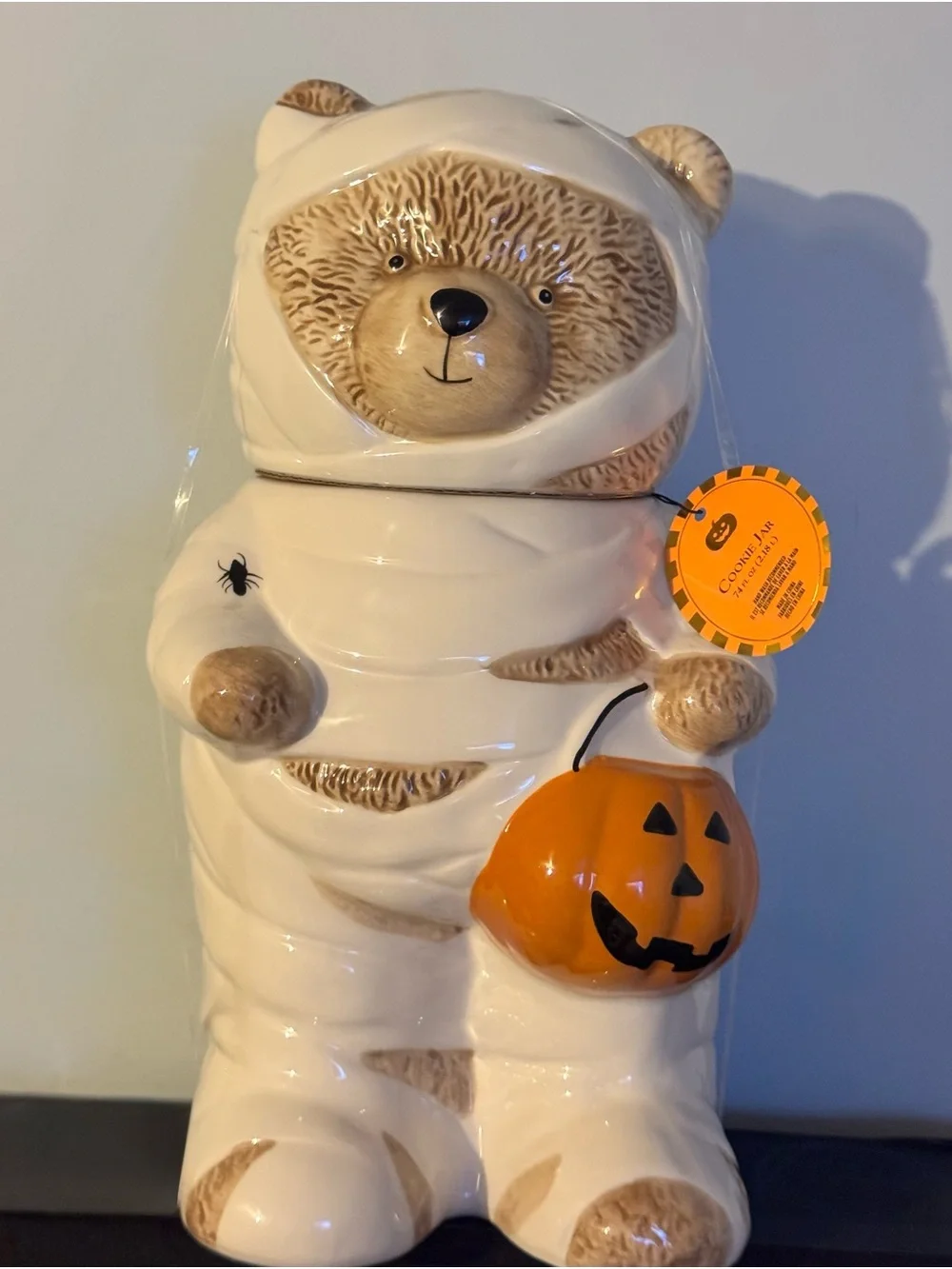 Halloween Mummy Teddy Bear Pumpkin Cookie Jar Fall Kitchen Decor